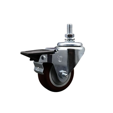 Service Caster 3 Inch Maroon Polyurethane 10 MM Threaded Stem Caster with Brake SCC-TS20S314-PPUB-MRN-PLB-M1015